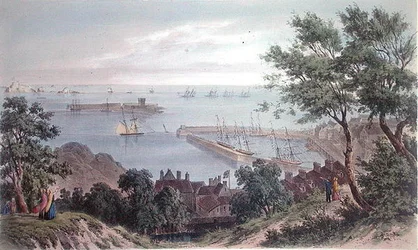 The Royal Squadron at Anchor, 2. september 1846, fra Dronning Victorias besøg i Jersey, indgraveret af H. Walter