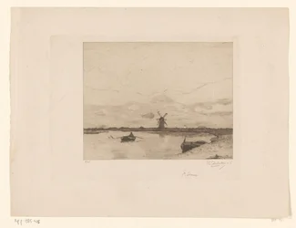 Sejl med en robåd i et englandskab med en mølle Paysage (original titel)