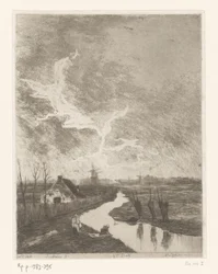 Englandskab med grøft, gård og møller Environs de La Haye (original titel)