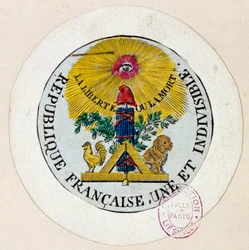 Den Franske Revolution: segl dekoreret med symboler på republikken og frimureriet. Kobberstik af Philippe Auguste Hennequin (1762-1833), 1792. Paris, Carnavalet-museet