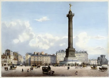 Column de Juillet à la Bastille - i "" En gåtur i Paris og dens omgivelser ", designet af Jacottet og Benoist, ca. 1840