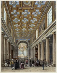 Interiør af kirken Notre-Dame de Lorette - i “” Walk in Paris and its environments””, tegninger af Jacottet og Benoist, red. Gihaut brødre