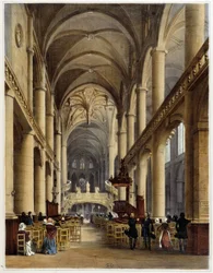 Interiør af kirken St Etienne du Mont - i “” Walk in Paris and its environments ””, tegninger af Jacottet og Benoist, red. Gihaut brødre