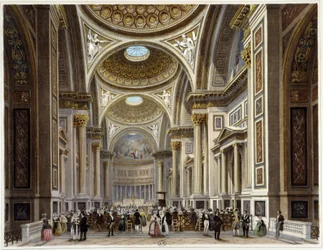 Interiør af Madeleine-kirken - i “” Promenade dans Paris et ses environs””, tegninger af Jacottet og Benoist, red. Gihaut Frères