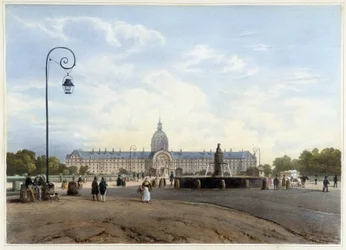 Hôtel des Invalides set fra Champ de Mars - i ""Gå i Paris og omegn"", af Jacottet og Benoist, red. Gihaut