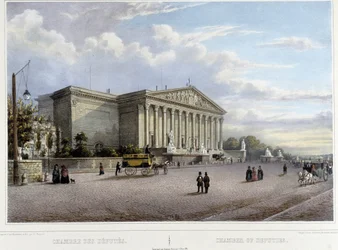 Deputeretkammeret (Nationalforsamlingen) - i "En vandring gennem Paris og omegn", tegnet af Jacottet og Benoist, ca. 1840