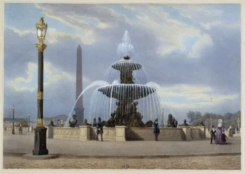 Place de la Concorde - i "Gå i Paris og dens omgivelser", designet af Jacottet og Benoist, ca. 1840
