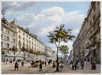 Le boulevard des Italians - i "Vandre i Paris og dens omgivelser"", af Jacottet og Benoist, red. Gihaut