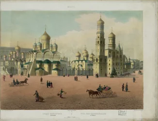 Katedralpladsen i Moskva Kreml fra en panoramaudsigt over Moskva i 10 dele, ca 1848
