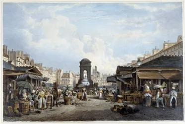 Turen rundt om de uskyldiges springvand, ca. 1840 - i “” Promenade dans Paris et ses environs””, ill. af Jacottet og Benoist, Paris, v.1840