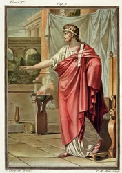 Pyrrhos, kostume til »Andromache« af Jean Racine, fra bind I af »Forskning i alle nationers dragter og teater«, graveret af Pierre Michel Alix (1762-1817), 1802