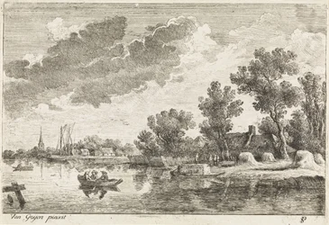 Flodlandskab med robåd