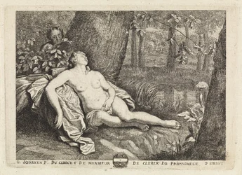 Sovende nymfe spioneret af en satyr