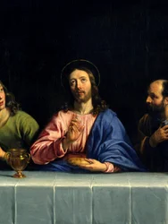 Den sidste nadver kaldet "La petite cene"" Detalje. Maleri af Philippe de Champaigne (1602-1674) (Ec. Flam.) Størrelse 0,80 x 1,49 m Paris. Louvre museum