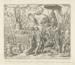 En rasende Nebukadnezar beordrer Shadrak, Meshak og Abednego, der skal bringes til ham Historien om Shadrak, Meshak og Abednego (serietitel)