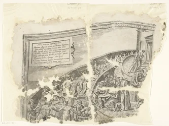 Øverste venstre hjørne af et print af scenen af ​​Cebes Tabula Cebetis Carta Vitae (titel på objekt)