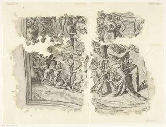 Nederste venstre hjørne af et print af scenen af ​​Cebes Tabula Cebetis Carta Vitae (original titel)