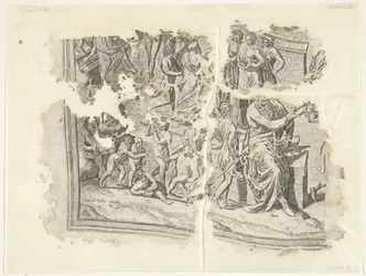 Nederste venstre hjørne af et print af scenen af ​​Cebes Tabula Cebetis Carta Vitae (original titel)