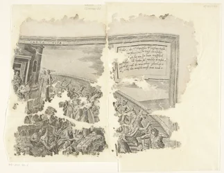 Øverste højre hjørne af et print af scenen af ​​Cebes Tabula Cebetis Carta Vitae (titel på objekt)