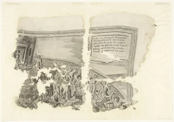 Øverste højre hjørne af et print af scenen af ​​Cebes Tabula Cebetis Carta Vitae (titel på objekt)