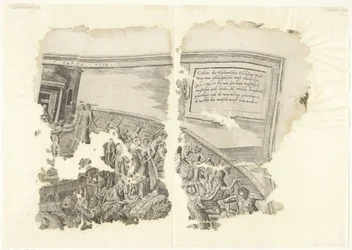 Øverste højre hjørne af et print af scenen af ​​Cebes Tabula Cebetis Carta Vitae (titel på objekt)