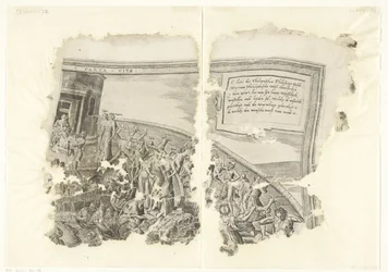 Øverste højre hjørne af et print af scenen af ​​Cebes Tabula Cebetis Carta Vitae (titel på objekt)