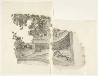 Nederste højre hjørne af et print af scenen af ​​Cebes Tabula Cebetis Carta Vitae (original titel)