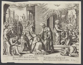 Sankt Peter, Sankt Johannes og Sankt Filip lægger hænderne på de døbte i Samaria