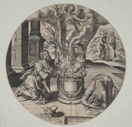Englen, der stiger op i flammen på Manoahs og hans hustrus alter