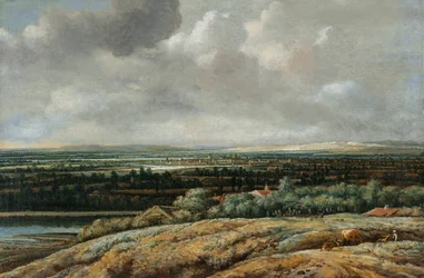 Panoramalandskab med en by i baggrunden