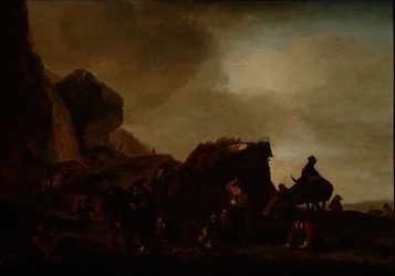 Rejsende og tiggere ved en ruinhytte