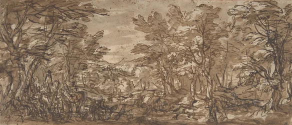 Skovscene, et stop til venstre, en jagt i midten, 1612-66.