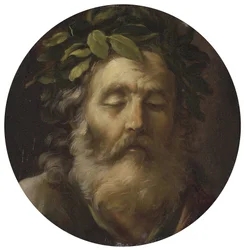 Portræt af digteren Homer par Mola, Pier Francesco (1612-1666). Olie på træ, str. : D 38,7, , Privat Samling