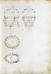Konstruktion og geometrisk projektion af hovedet, side fra De Prospectiva pingendi (On Perspective of painting), af Piero della Francesca (ca 1415-1492), Italien