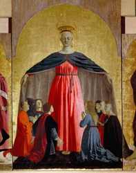 Polyptic of Misericorde: Jomfruen af Misericorde, omgivet af helgener. Detalje af Jomfru Maria. Maleri på træ af Piero della Francesca (1415/20-1492) 1445-1460 Dim. 134x91 cm Sansepolcro, Pinacoteca Comunale