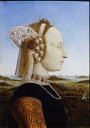 Portræt af Battista Sforza fra pendanterne af Federico da Montefeltro og hans hustru, hertugen og hertuginden af Urbino, 1472