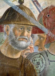 Legenden om det sande kors, slaget ved Heraclius og Chosroes, detalje af en skægget soldat, færdiggjort fresko fra 1464