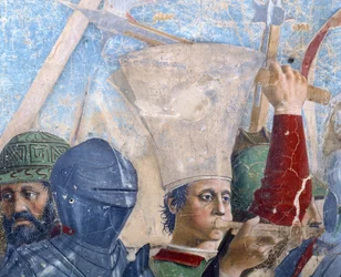 Legenden om det sande kors, slaget mellem Heraklius og Chosroes, detalje af en trompetist, fuldført 1464 fresko