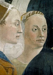 Legenden om det sande kors, verifikationen af det sande kors, detalje af ledsagere, færdiggjort 1464 fresko