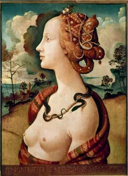 Portræt af kvinde sagt om Simonetta Vespucci Detrempe på træ af Piero di Lorenzo dit Piero di Cosimo (1462-1521) 1480 Søn.0.57 X 0.42 m Chantilly, Musee Conde