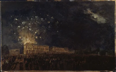 Fyrværkeri i anledning af hertugen af Normandiets fødsel, ca. 1782 (olie på lærred på træ)