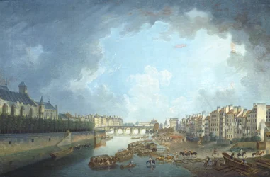 Ærkebiskoppens stift, Tournelle-broen og Port Saint-Bernard set fra rådhuset i Paris af Pierre Antoine Demachy