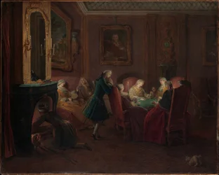 Kortspillere i en tegnestue (olie på lærred)