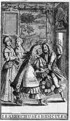 Les Precieuses ridicules de Moliere (Affekterede unge damer) Indgraveringer af Pierre Brissart til 1682-udgaven.