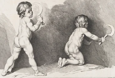 To stående nøgne børn, fra Børnenes nye bog, 1720-60