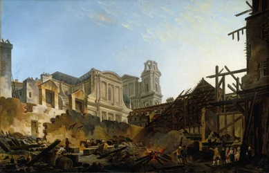 Foire Saint-Germain efter branden natten mellem den 16. og 17. marts 1762, ca. 1762 (olie på lærred)