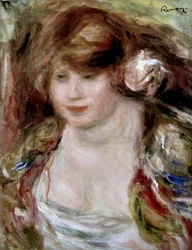 Kvinde med en rose. Maleri af Pierre Auguste Renoir (Pierre-Auguste Renoir