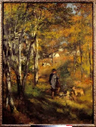 Jules Lecoeur og hans hunde i Fontainebleau-skoven. Maleri af Pierre Auguste Renoir (1841-1919)