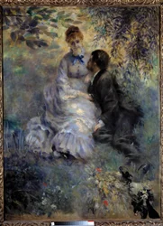 Elskende. Par, der sidder i en have. Maleri af Pierre-Auguste Renoir (1841-1919)