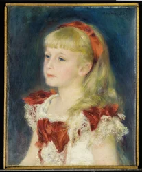 Mademoiselle Grimprel med det røde bånd (Helene Grimprel, ca. 1873-?) - Maleri af Pierre Auguste Renoir (1841-1919), olie på lærred (45x35 cm)